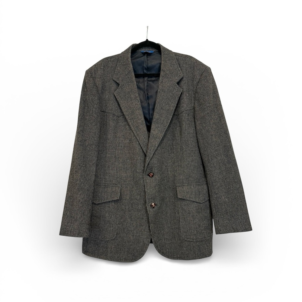 Vintage Pendleton Men's Gray 100% Wool Tweed Single-Breasted Blazer 46 Long